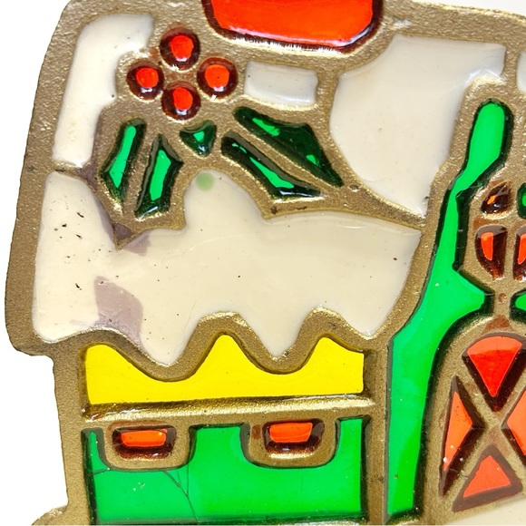 Vintage Holiday Christmas Stained Glass Tea Light Candle Holder House Cottage - Picture 10 of 11